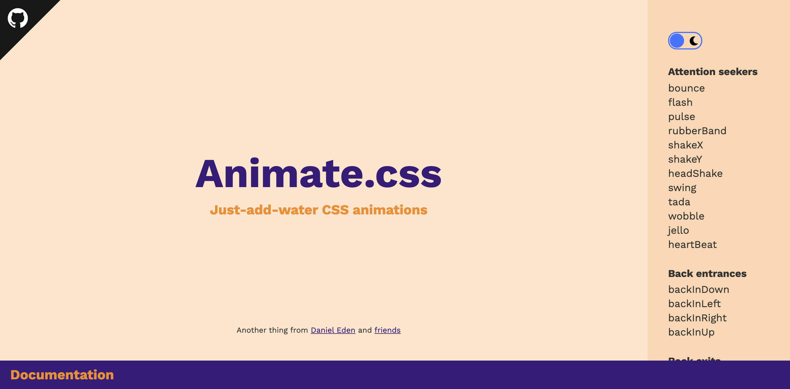 Animate.cssのページのスクリーンショット
