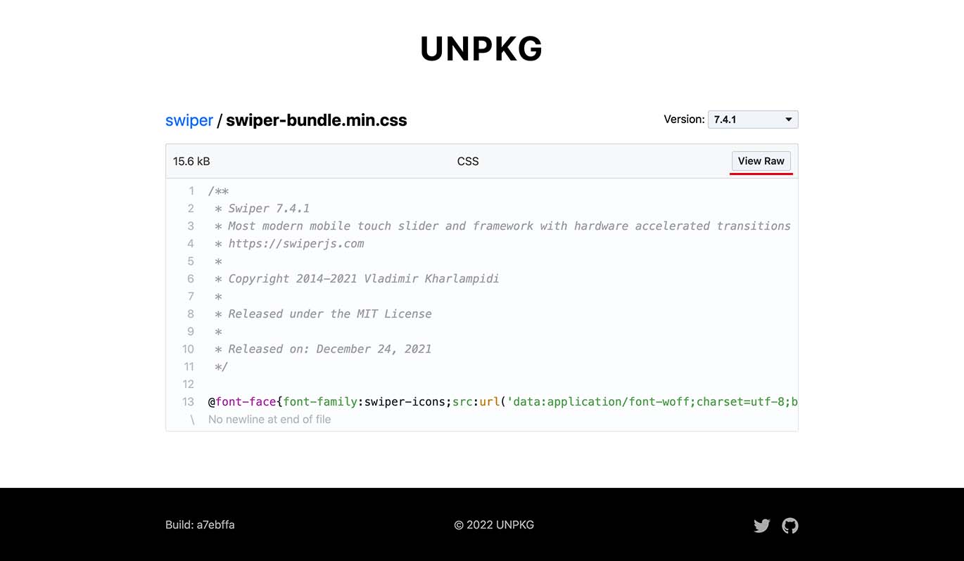 UNPKGのswiper-bundle.min.cssのページ