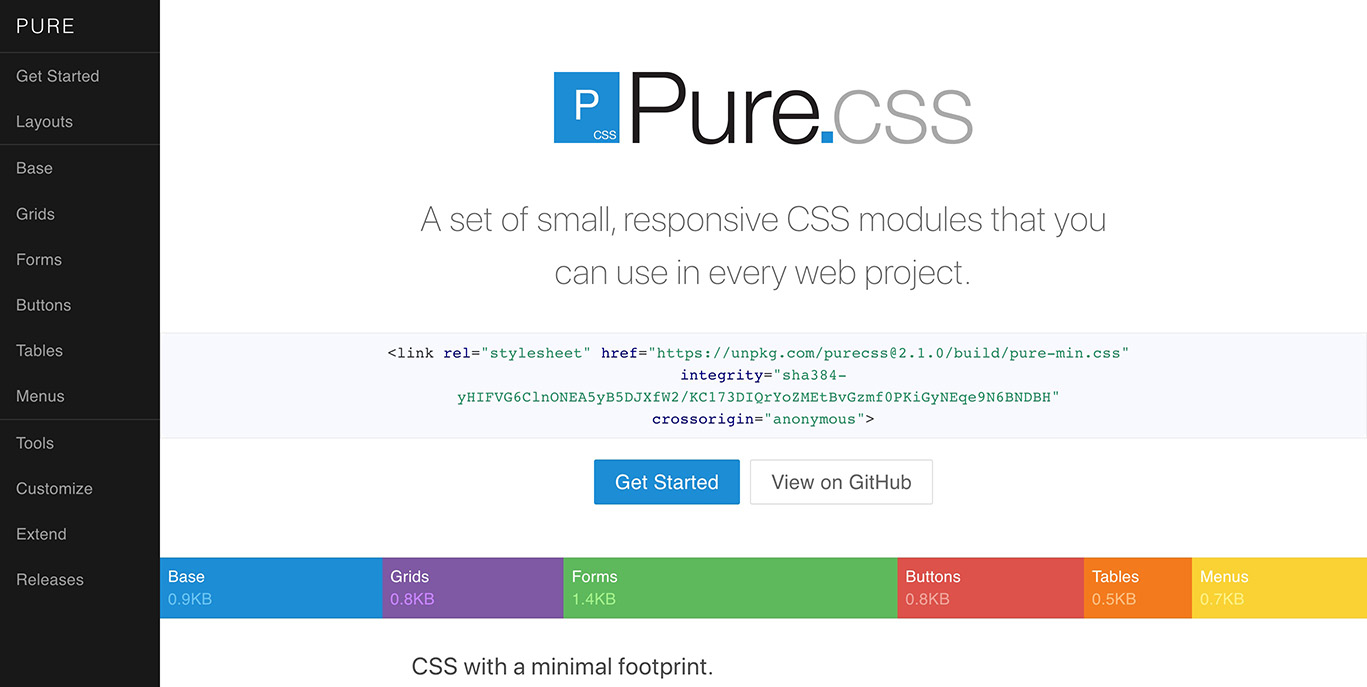 Pure CSSのページのスクリーンショット